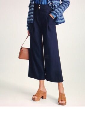 Veronica Beard Kuna linen blend wide navy leg pants 8